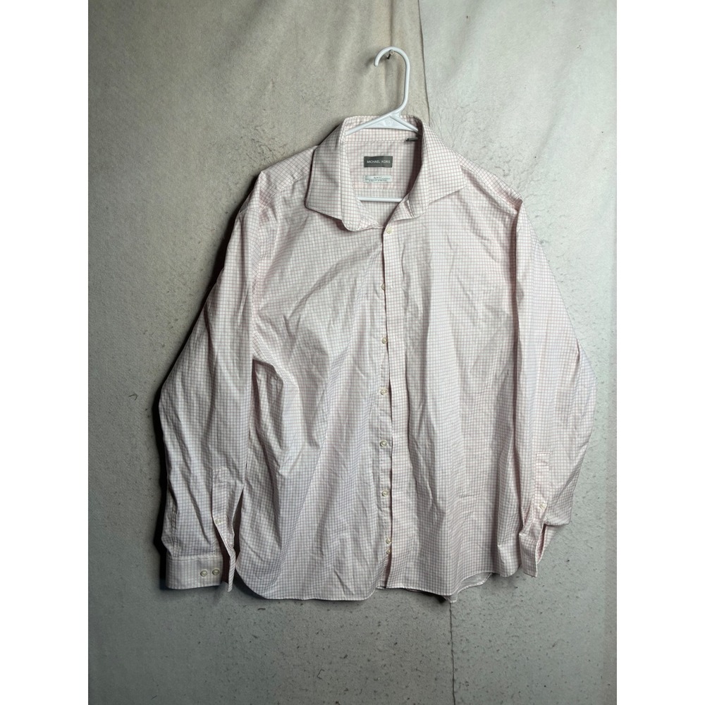 Michael Kors Mens XL 17.5 Slim Fit Airsoft Stretch Non Iron Pink Check Shirt